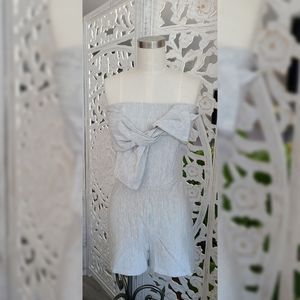 Strapless Pin Stripe Romper with Statement Bow